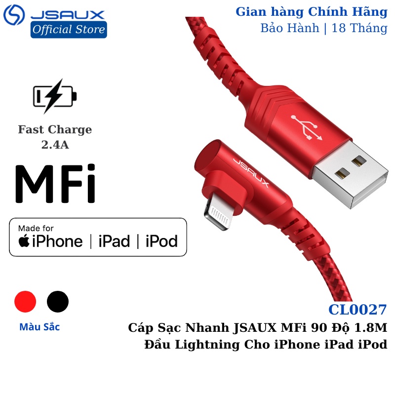 Cáp Sạc Nhanh Lightning 90 Độ JSAUX MFI 1.8M - Sử Dụng Cho iPhone iPad thumbnail