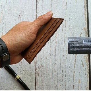 [Da thật] Ví Card holder da bò thật - Nâu đất CH105