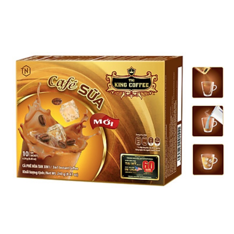 CÀ PHÊ SỮA 3 IN 1 hộp 10 gói hiệu King coffee