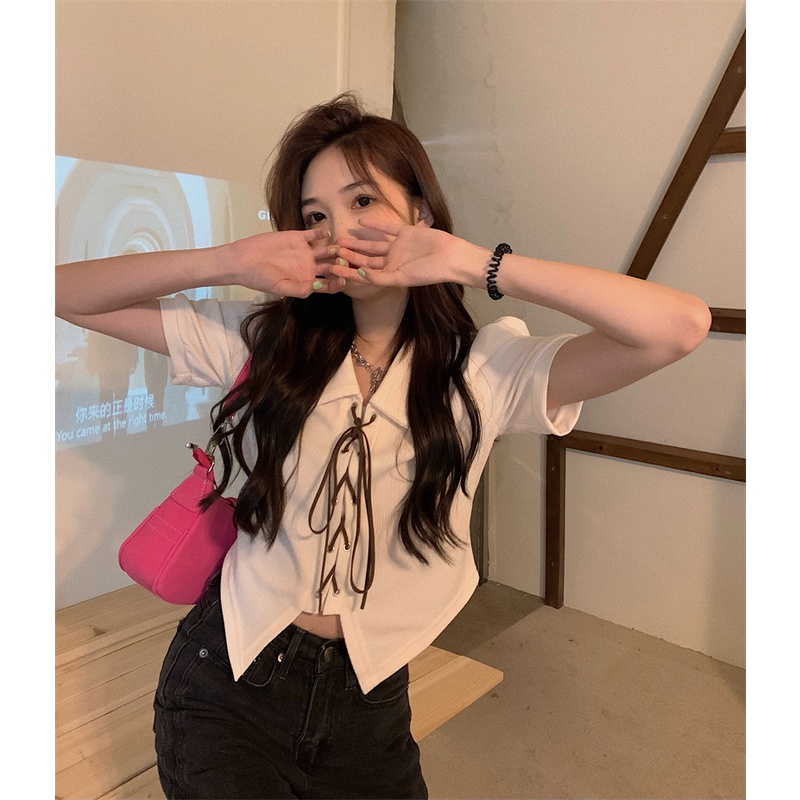 Áo Sơ Mi Tay Ngắn Dáng Ôm Thiết Kế Độc Đáo Thời Trang Quyến Rũ Cho Nữ