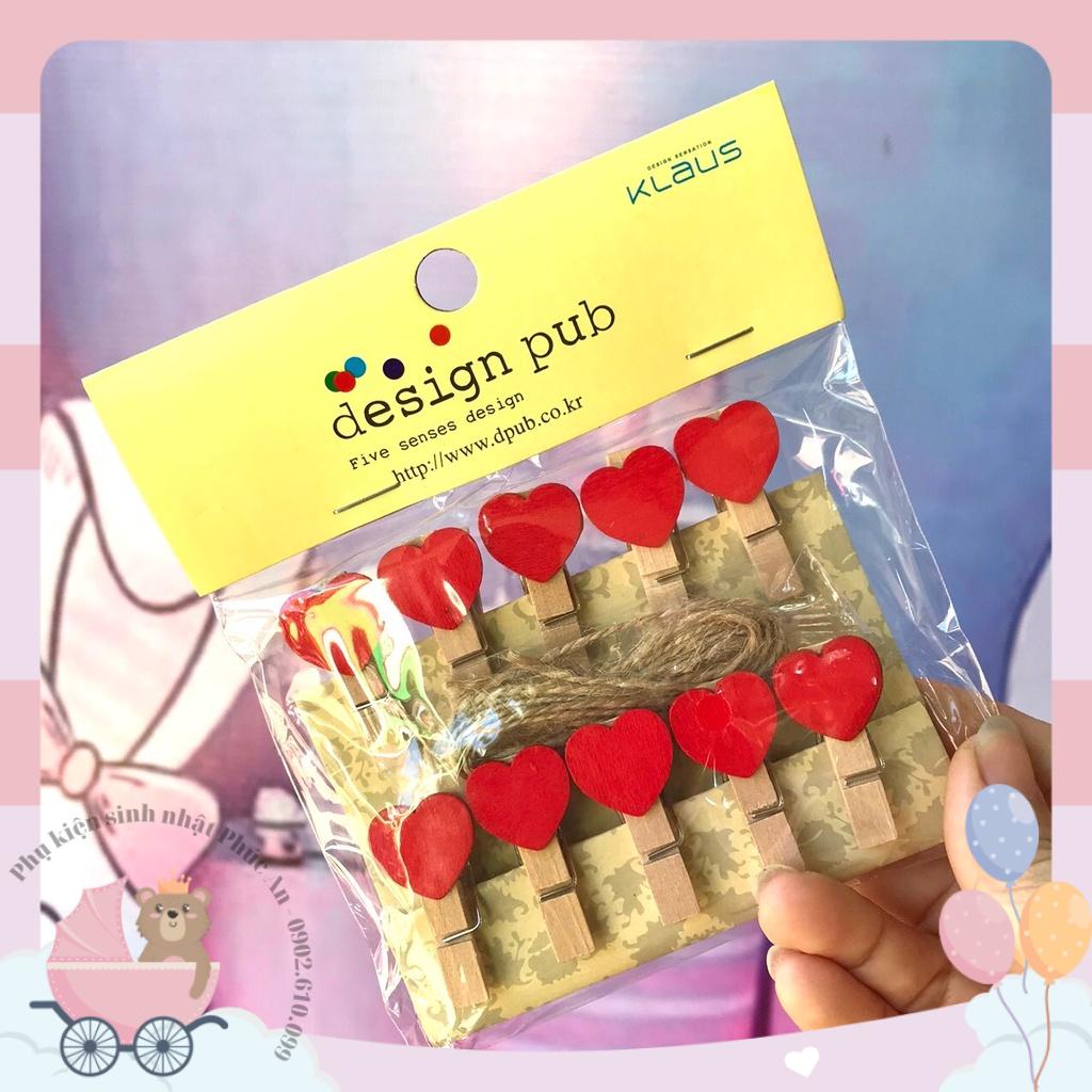 Sỉ set 10 kẹp gỗ nhiều hình dễ thương theo chủ đề (10 kẹp + dây)