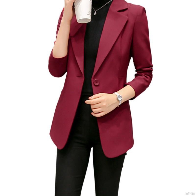 Áo khoác blazer công sở màu rượu đỏ/đen đơn giản cho nữ | BigBuy360 - bigbuy360.vn
