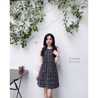 VÁY DẠ TWEED PHA TAY TƠ BỒNG