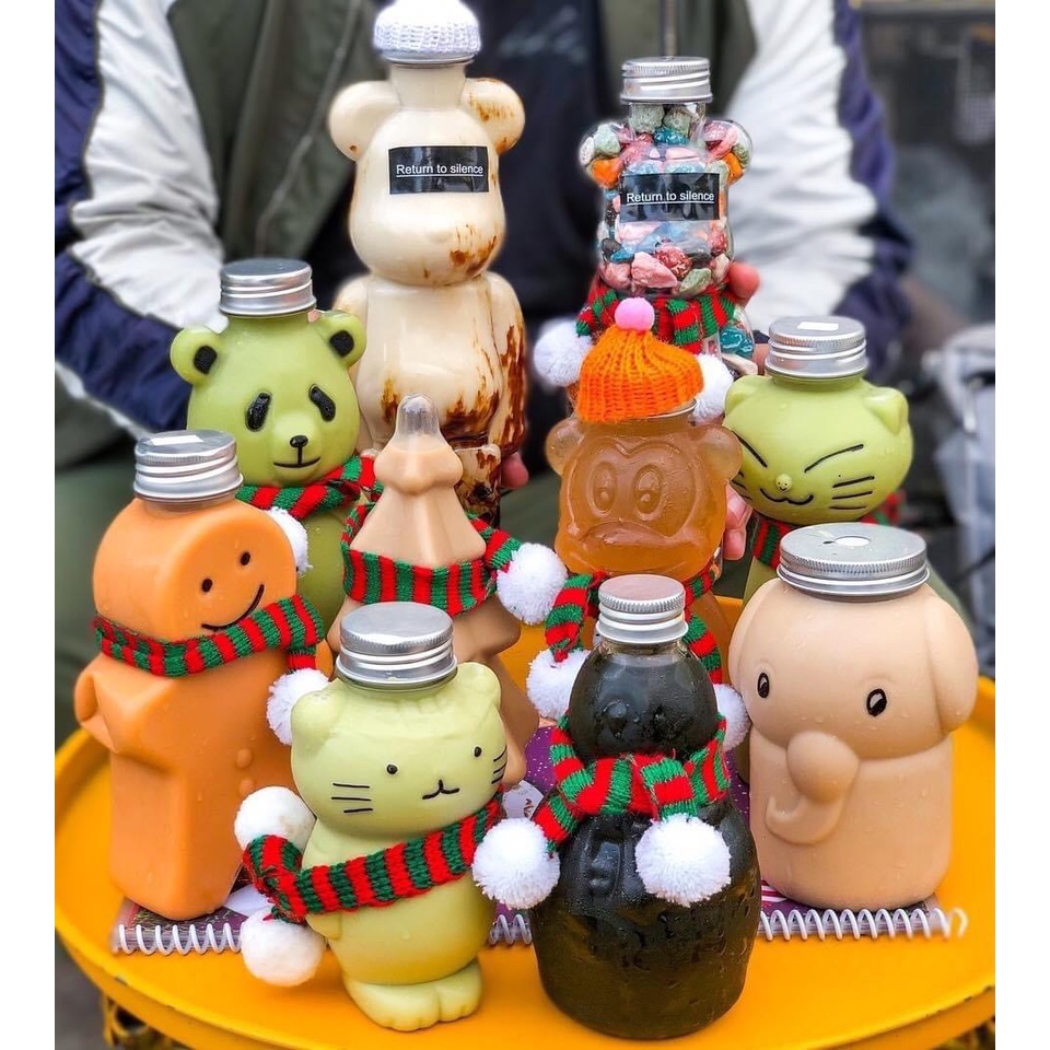 Chai nhựa đựng trà sữa nắp nhôm hình gấu teddy - 450ml - phụ kiện trà sữa-Nguyên Liệu Trà Sữa CRICKET
