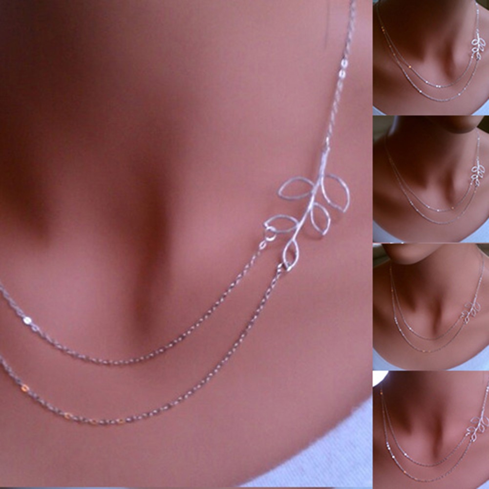 Dây chuyền mạ bạc 2 tầng hình chiếc lá đơn giản