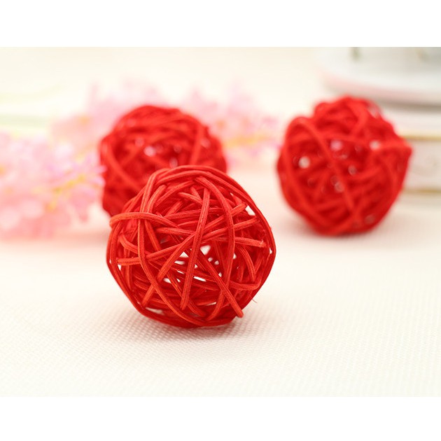 Quả cầu mây size 5cm trang trí màu đỏ