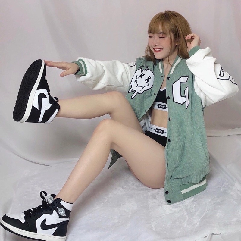 Áo Khoác Nữ, Áo Khoác Bomber Nam Nữ Hoạ Tiết From Thụng Rộng