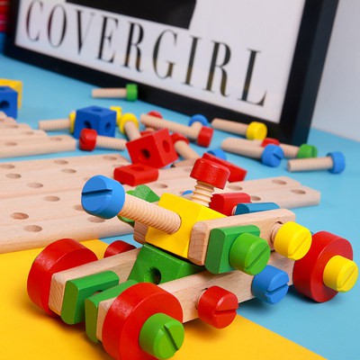 Sự kết hợp của hạt đa dạng cho trẻ em giải nén lắp ráp đồ chơi hộp công cụ ốc vít khối gỗ câu đố đồ chơi 2-6 tuổi