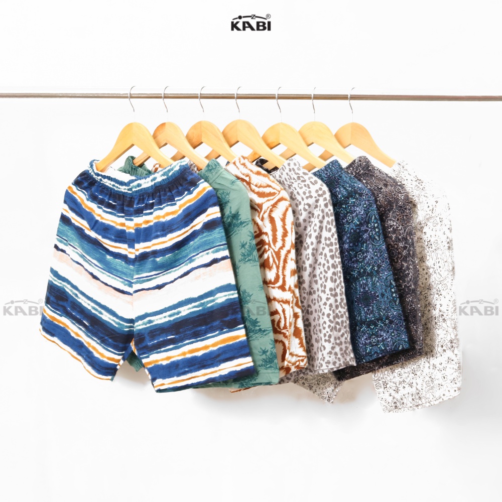 Quần đùi nam KABI short thun cotton co giãn thoáng mát mặc nhà hoa văn không túi
