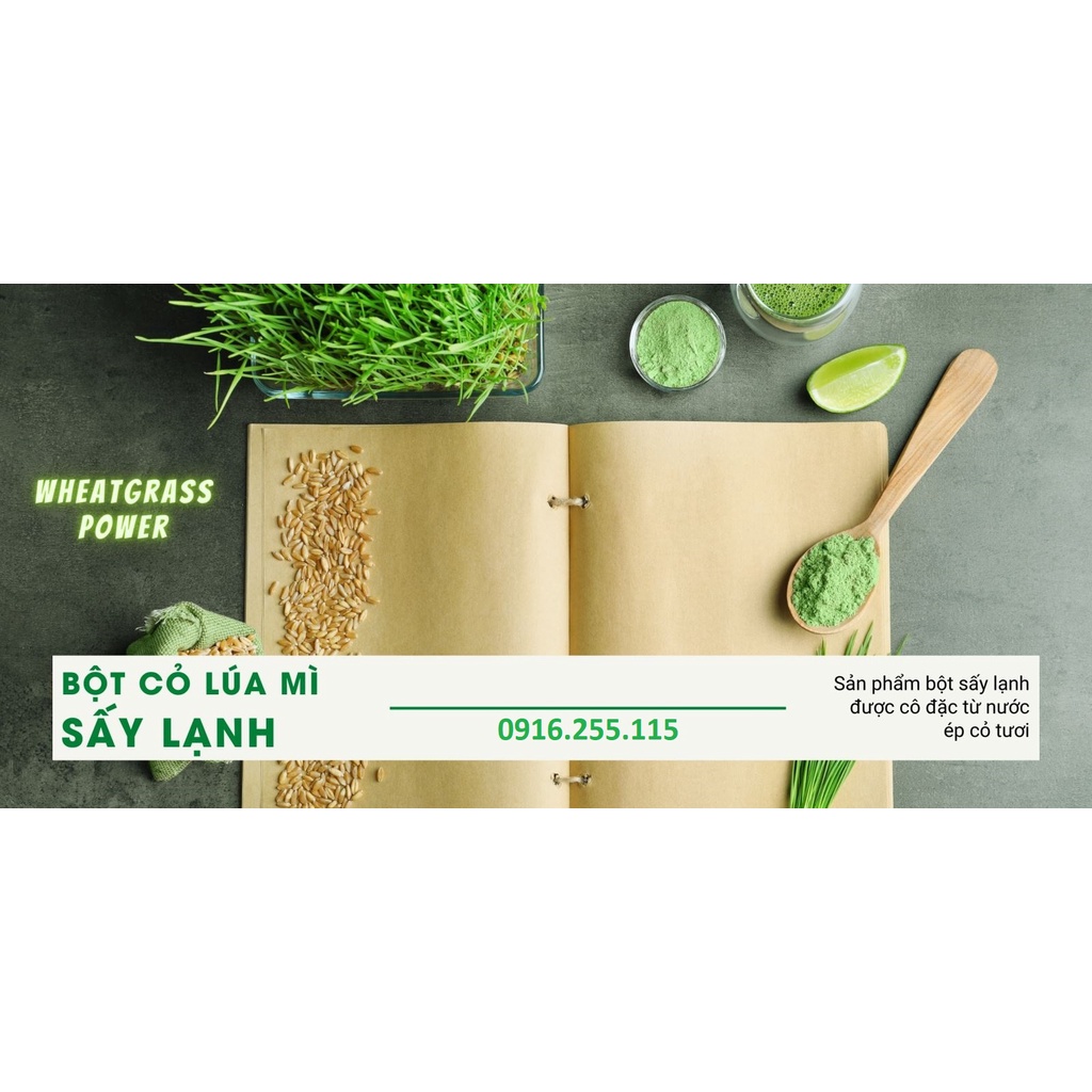 250gr BỘT SẤY LẠNH CỎ LÚA MÌ HỮU CƠ KHẢI MINH (tiện dụng cho người không có điều kiện trồng hạt giống cỏ lúa mì hữu cơ)