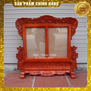 Khung bàn thờ hoa mai đôi 2 ảnh thờ gỗ hương 21x31