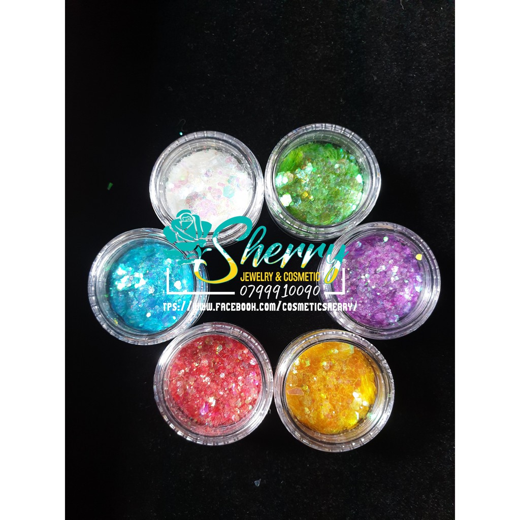 Set 6 Nhũ Kim Tuyến Vảy Cá Trang Trí Móng, Handmade Resin Cực Đẹp