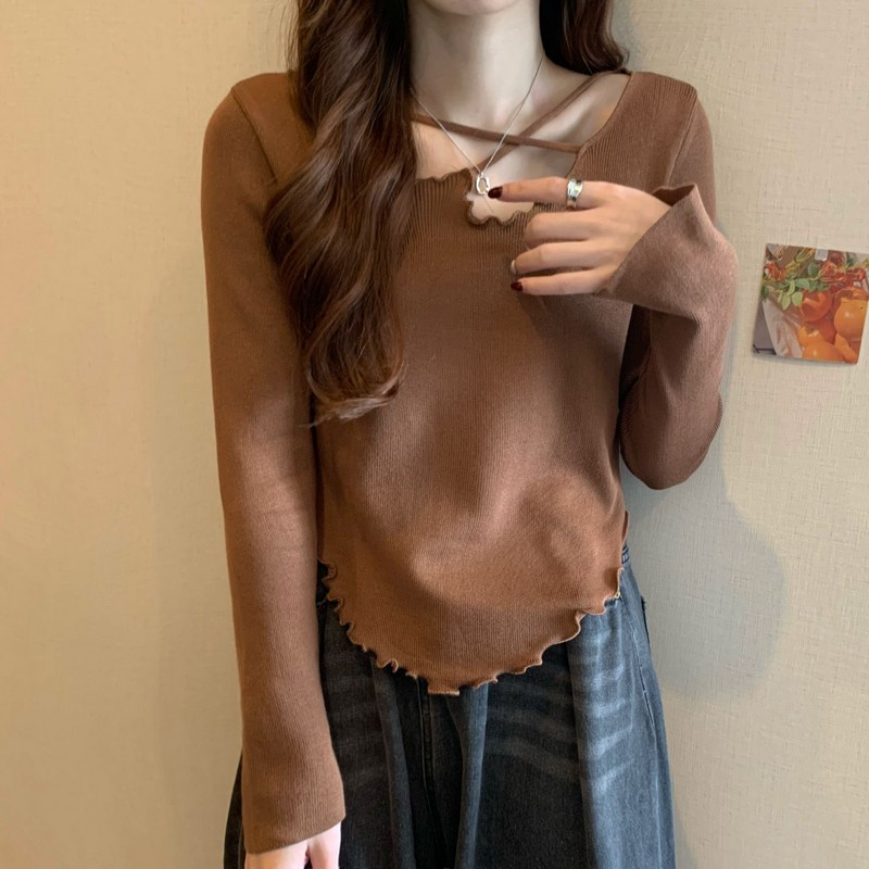 Áo ZHELIHANGFEI dệt kim tay dài thiết kế độc đáo phong cách cá tính cho nữ