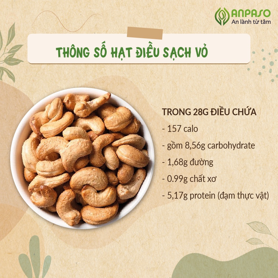 Hạt Điều Rang Muối Sạch Vỏ Anpaso Thơm Ngon Tự Nhiên, Không Chất Bảo Quản, Ăn Vặt, Keto, Ăn Kiêng, Eat Clean 500gr