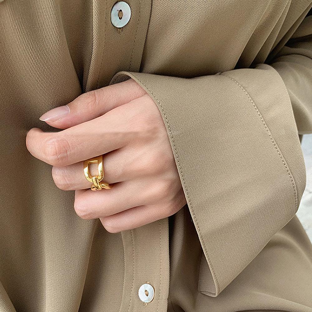 Nhẫn Dạng Mở Phối Dây Xích Và Khóa Hình Học Phong Cách Hàn Quốc Cá Tính Dành Cho Bạn Nữ