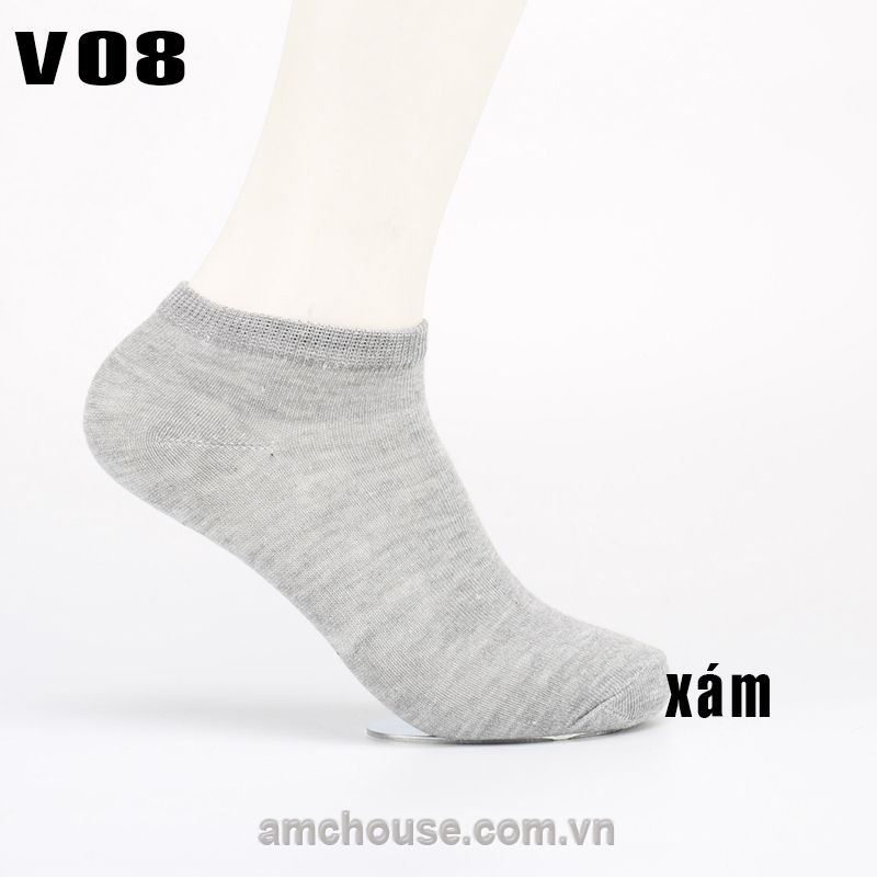 Tất, vớ nam nữ cổ thấp màu trơn ĐEN-XÁM-TRẮNG V08