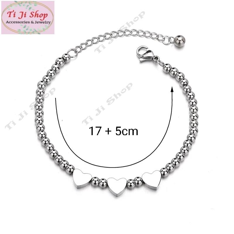 LẮC TAY NỮ INOX BI TRÁI TIM - trắng, đẹp, không đen, CÓ KHẮC TÊN THEO YÊU CẦU