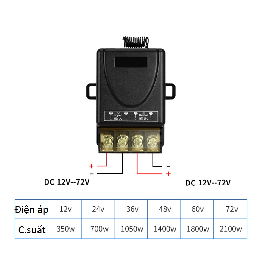 Công tắc điều khiển từ xa 12VDC-72VDC 30A tầm xa 100m có học lệnh lắp chống trộm xe máy ...