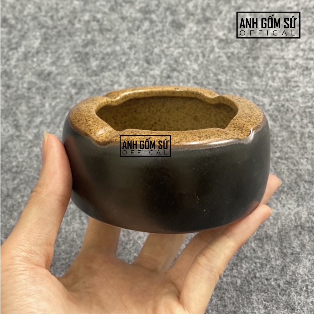 Gạt tàn thuốc lá vuông tròn bằng gốm sứ nâu Bát Tràng chính hãng