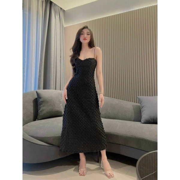 Đầm midi xốp 2 dây cúp ngực