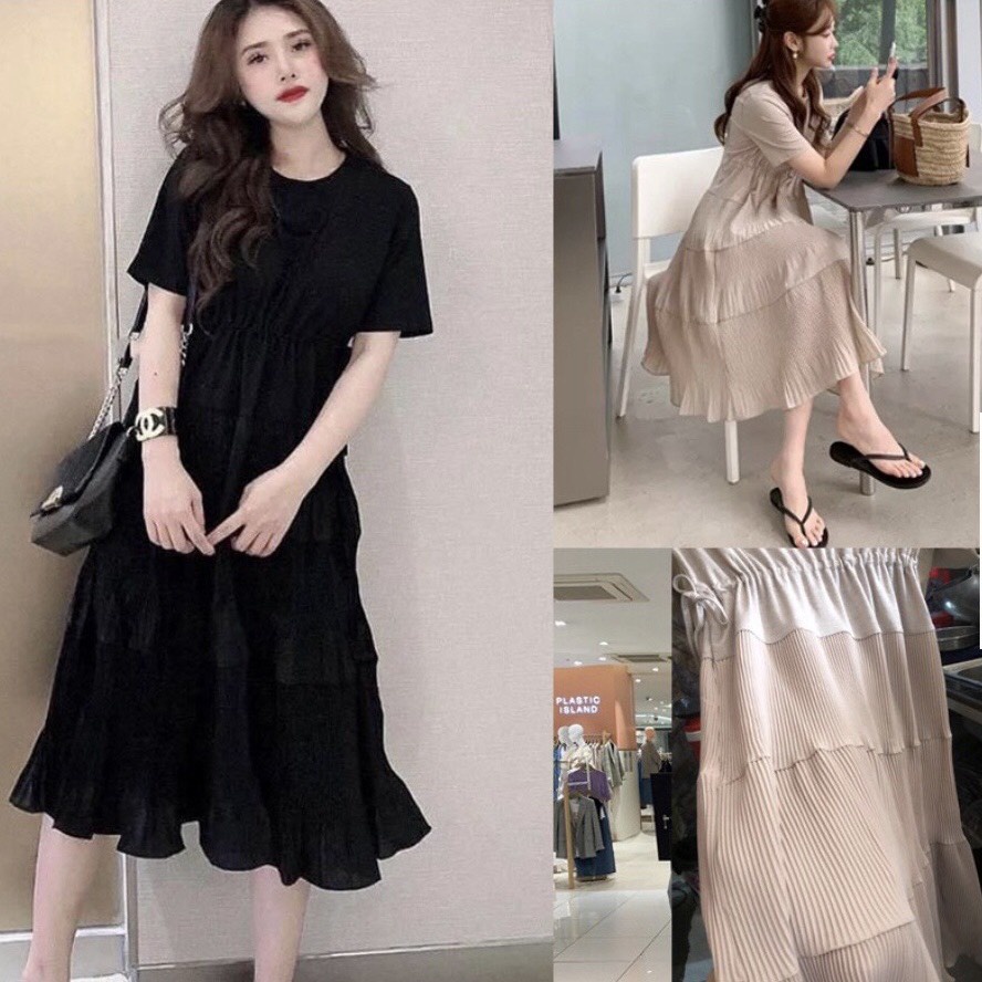 Đầm bầu xinh ❤️ Đầm bầu bigsize thiết kế xếp tầng thời trang chất cotton và đũi voan