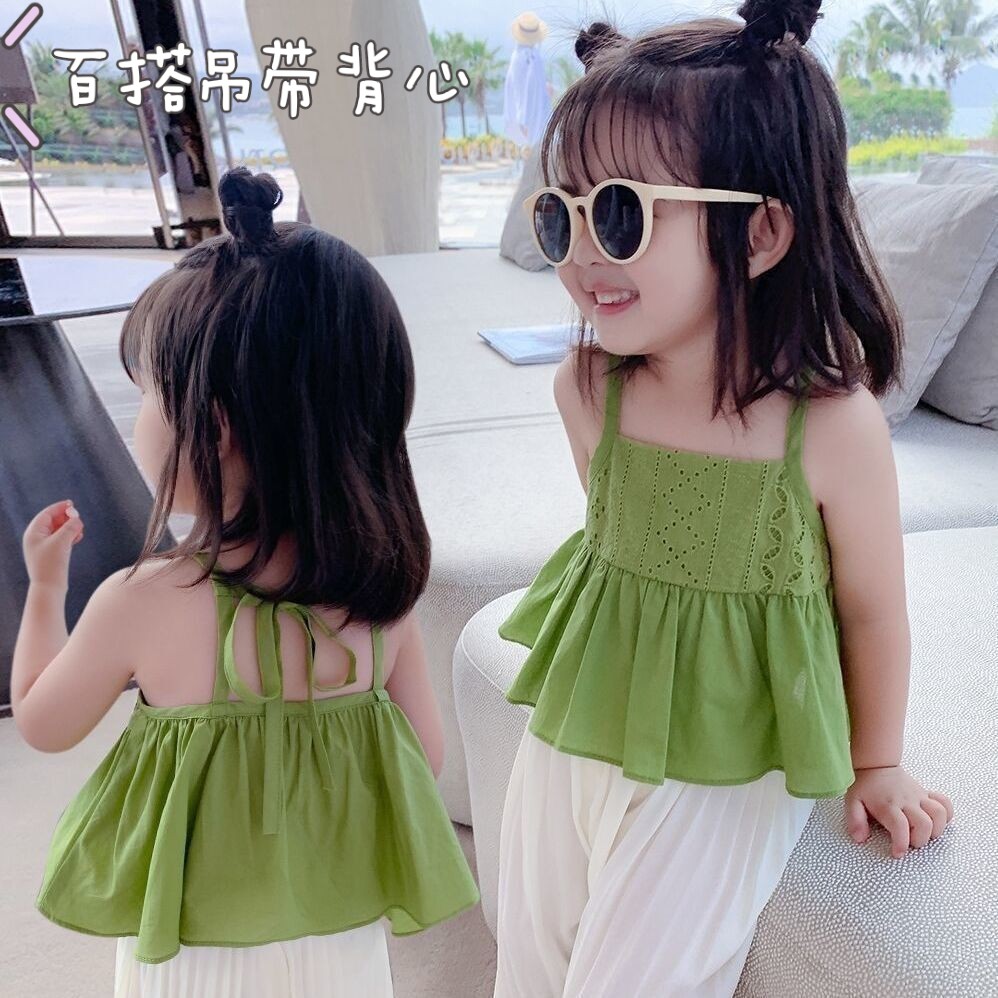 Áo Hai Dây Màu Trơn Chất Liệu Thoáng Khí Thoải Mái Cho Bé Gái