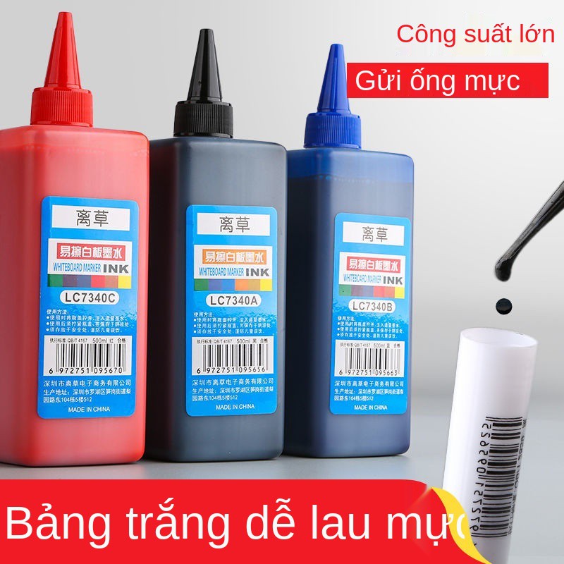 Chai lớn 500ML bút đánh dấu bảng trắng Mực đen Giỏ màu đỏ Chất làm sạch / đầy lỏng Nước có thể tẩy xóa