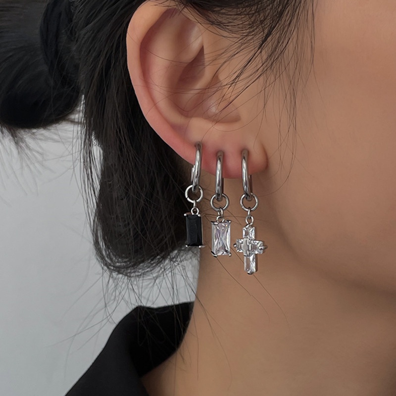 Bông Tai Hình Thánh Giá Đính Đá Zircon 19A1335 Phong Cách Hip Hop Thời Trang Cho Nam Và Nữ