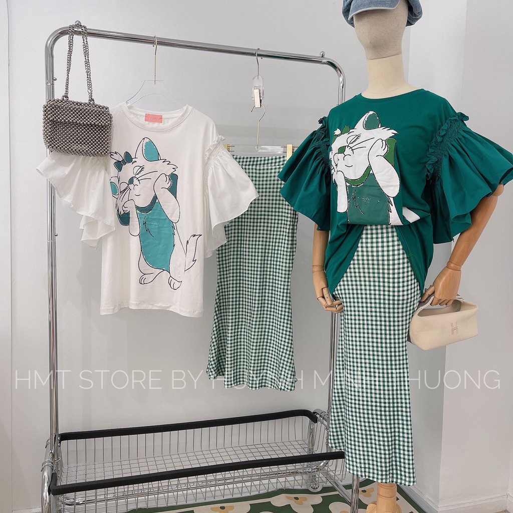 Set áo mèo chân váy caro