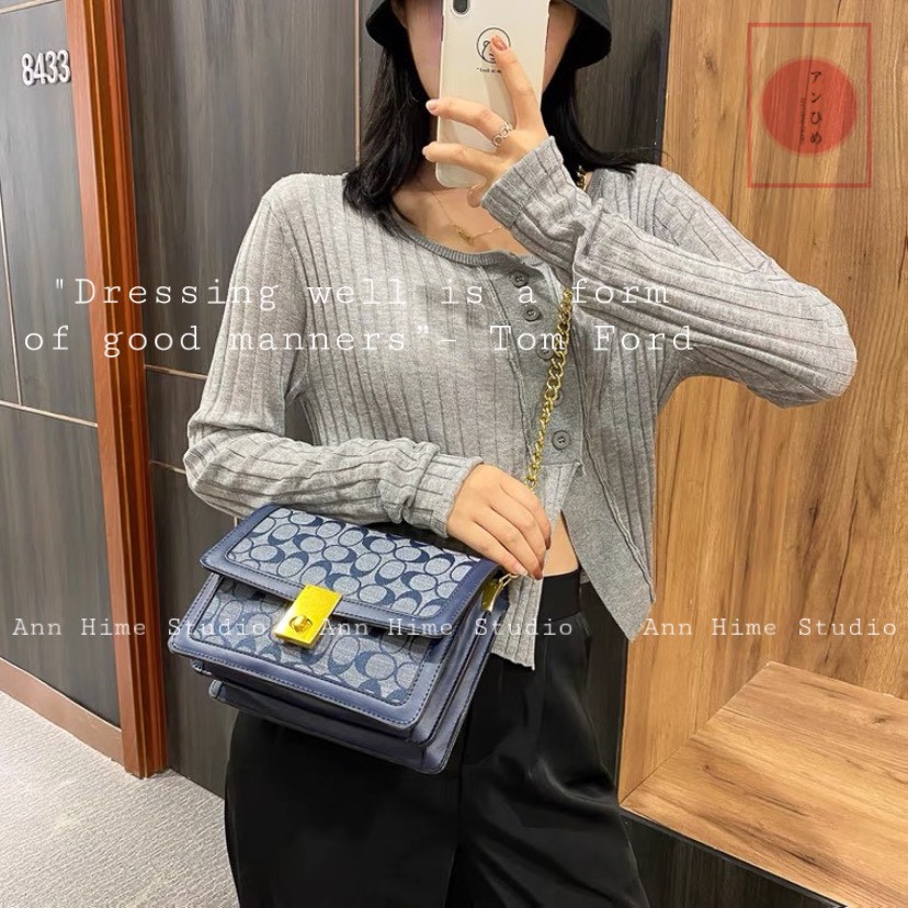 Túi Coach Hutton Chambray Hàng Out Let Model Mới 2021/ Túi Đeo Chéo Nữ Mẫu Mới T052124