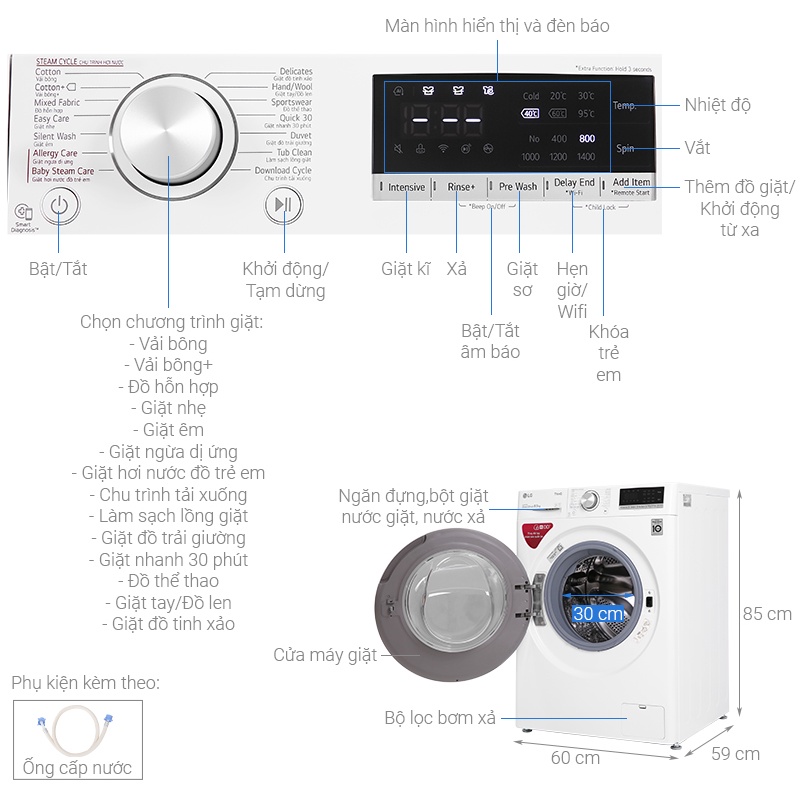 Máy giặt LG lồng ngang 8.5 kg ( Trắng ) FV1408S4W