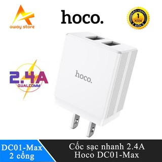 Củ Sạc Nhanh 2 Cổng USB Hoco DC01 Max Mới  Dòng điện 12W Max 2.4A