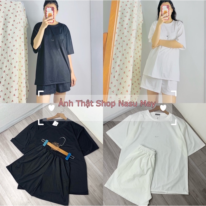 Set Đồ, Đồ Bộ Áo Thun Kèm Quần Dấu Tick Đen Trắng Form Rộng