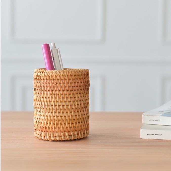 Đựng bút để bàn mây tre đan Việt Nam BAMBOOO ECO đựng đũa thìa các vật dụng nhỏ để trên bàn làm việc tủ trên nhà bếp