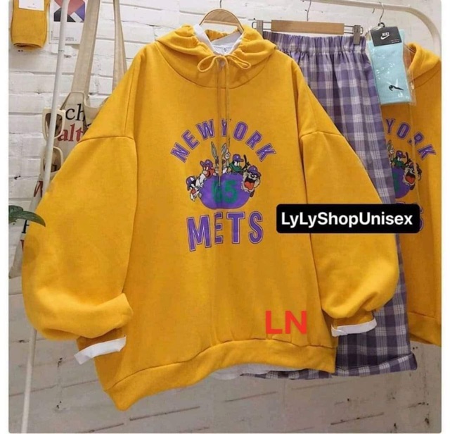 Áo hoodie nỉ mũ hoạt hình new york