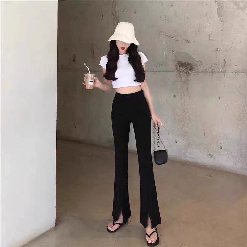 Quần Tây Công Sở Ống Loe Xẻ Tà Lưng Cao Dáng Dài Tôn Dáng