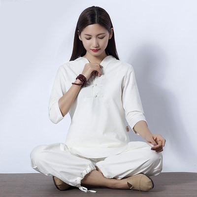 Bộ quần áo Yoga cotton và vải lanh mùa xuân, quần áo Thiền Định, quần áo thiền định, quần áo lanh, quần áo trà mùa thu, 