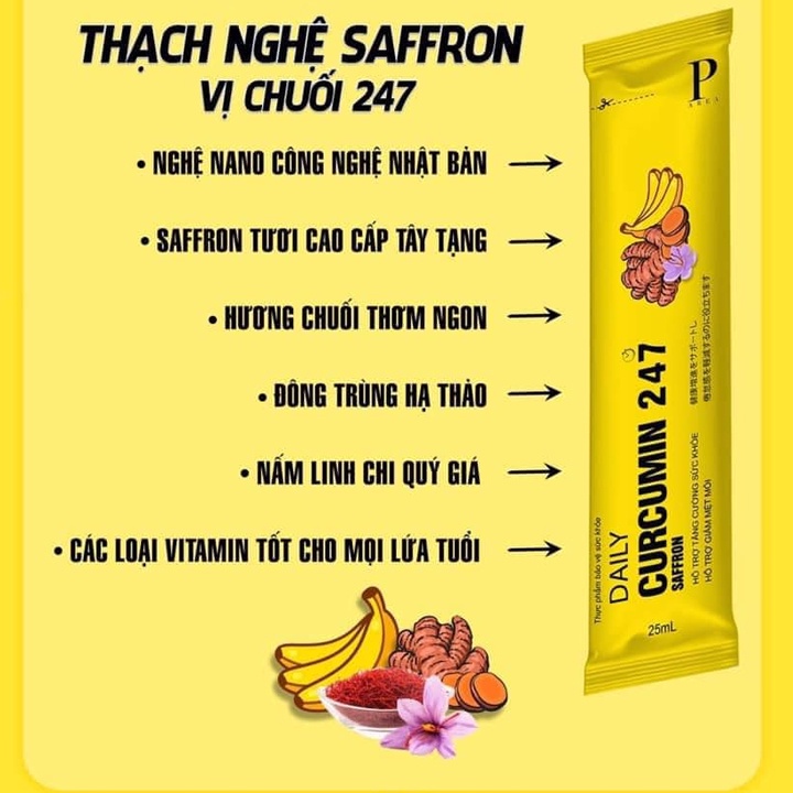 Thạch Nghệ Saffron Vị Chuối, Daily Curcumin 247 Parea Nhật Bản Bổ Sung Dinh Dưỡng Tăng Cường Miến Dịch