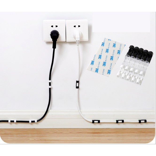 Vỉ 20 Nút nhựa kẹp giữ cố định, Nẹp dán tường Giữ Dây, đi luồn dây điện, có sẵn keo dán tường tiện lợi
