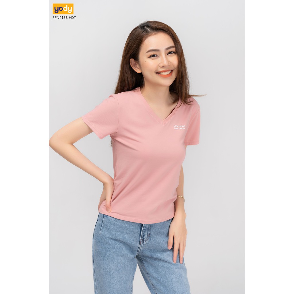 Áo Phông Thun Nữ  Cổ Tim YODY Đủ Màu, Đủ Size, Thiết Kế Basic, Năng Động Trẻ Trung Vải Cotton Thoáng Mát PPN4138