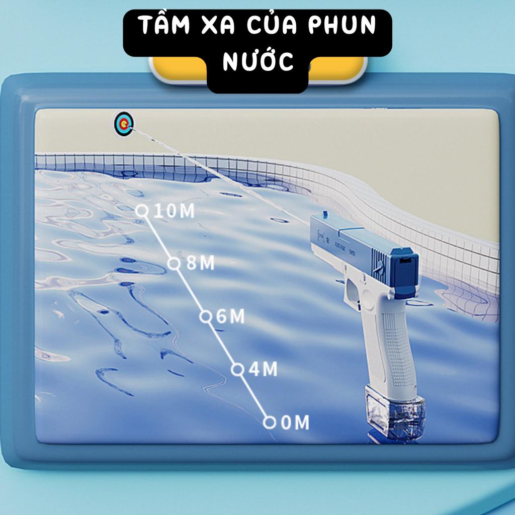 Súng phun nước điện đồ chơi liên thanh tự động có pin cho bé ngoài trời mùa hè kèm sạc