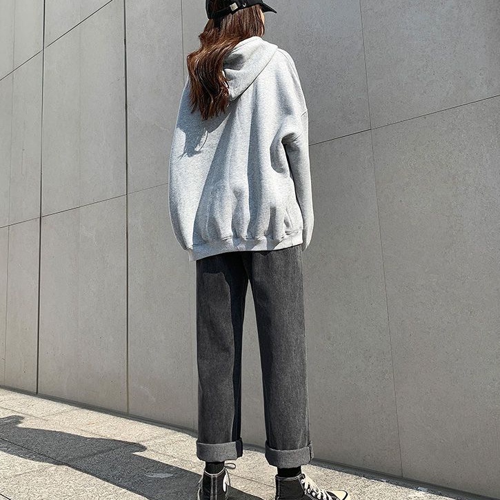 SUXI Quần Jean Dài Lưng Cao Ống Rộng Dáng Suông Kiểu Hàn Quốc Thời Trang Mùa Thu Cho Nữ