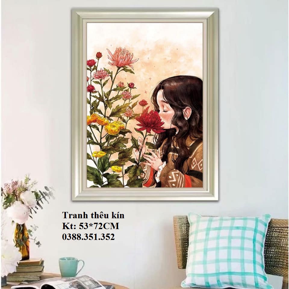 Tranh thêu chữ thập cô gái 53*72cm thêu kín mẫu mới J8127 DX1142 DX1144 DX1068 DX1070 DX1075 DX1096 DX1043 DX1067 DX1071