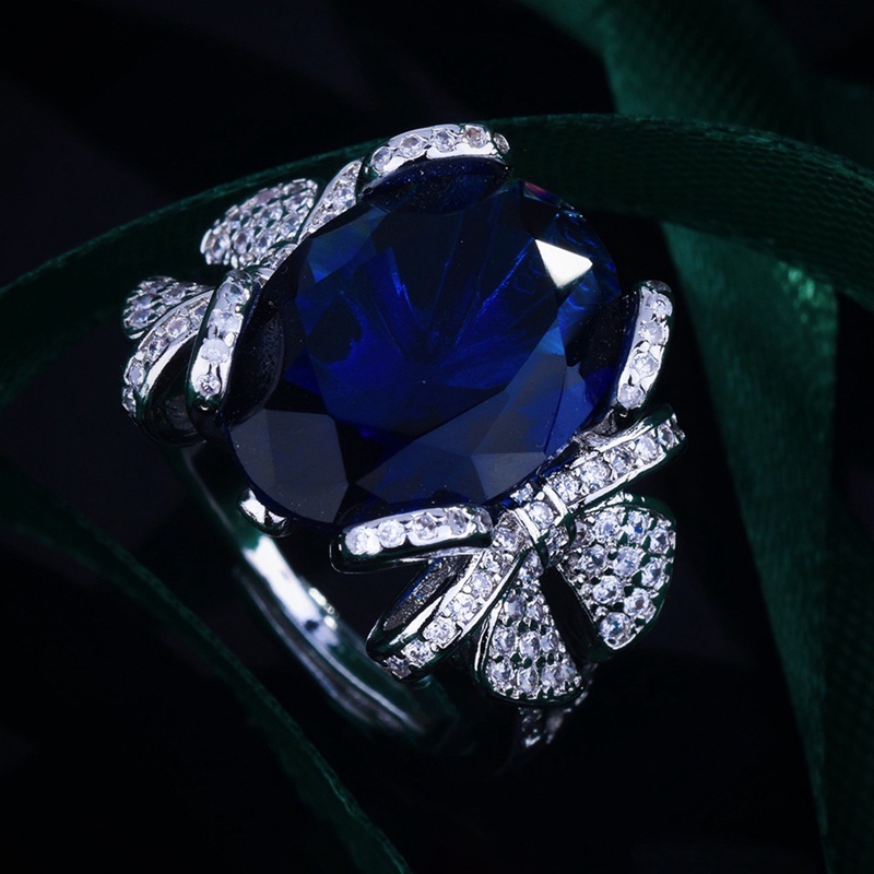 Nhẫn Thiết Kế Hình Nơ Đính Đá Zircon Màu Xanh Dương Cực Đẹp Mới Lạ Dành Cho Nữ
