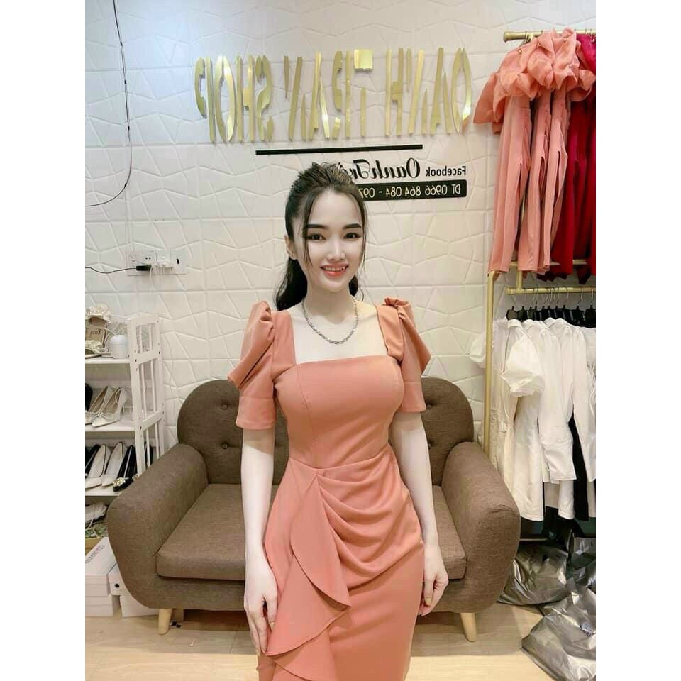 Đầm body tay phồng bèo hông xẻ tà Rose Fashion