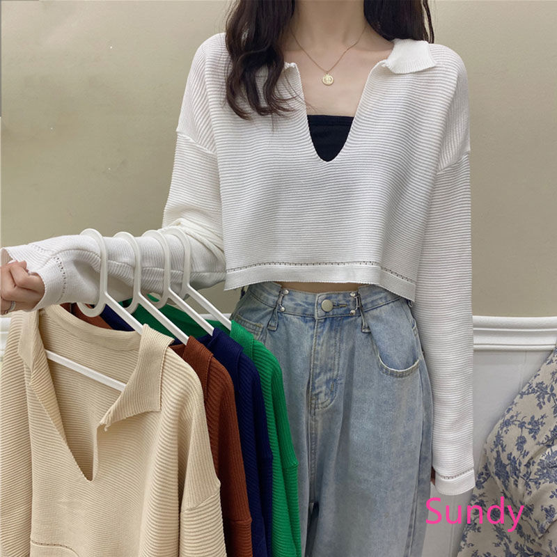 Áo Dệt Kim Tay Dài Thiết Kế Cổ Chữ V Quý Phái Cho Nữ