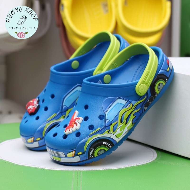 [Tặng 10 jibit 2D, Full Box] - Dép sục in hình 3D ô tô xanh siêu sắc nét, ngộ nghĩnh cho bé trai