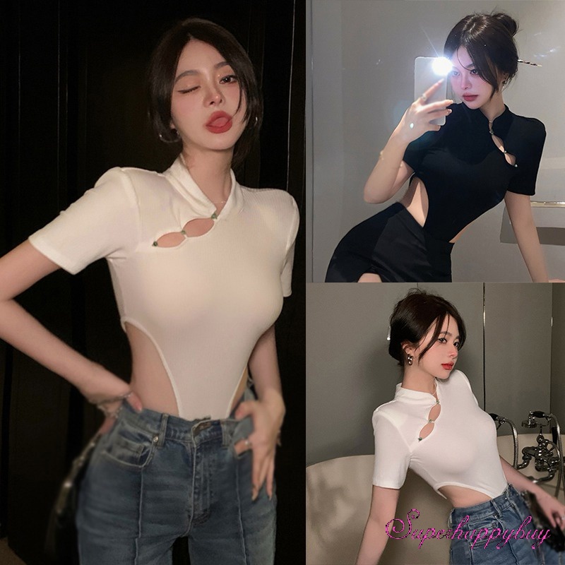 Áo liền quần Tay Ngắn Thiết Kế Khoét Quyến Rũ