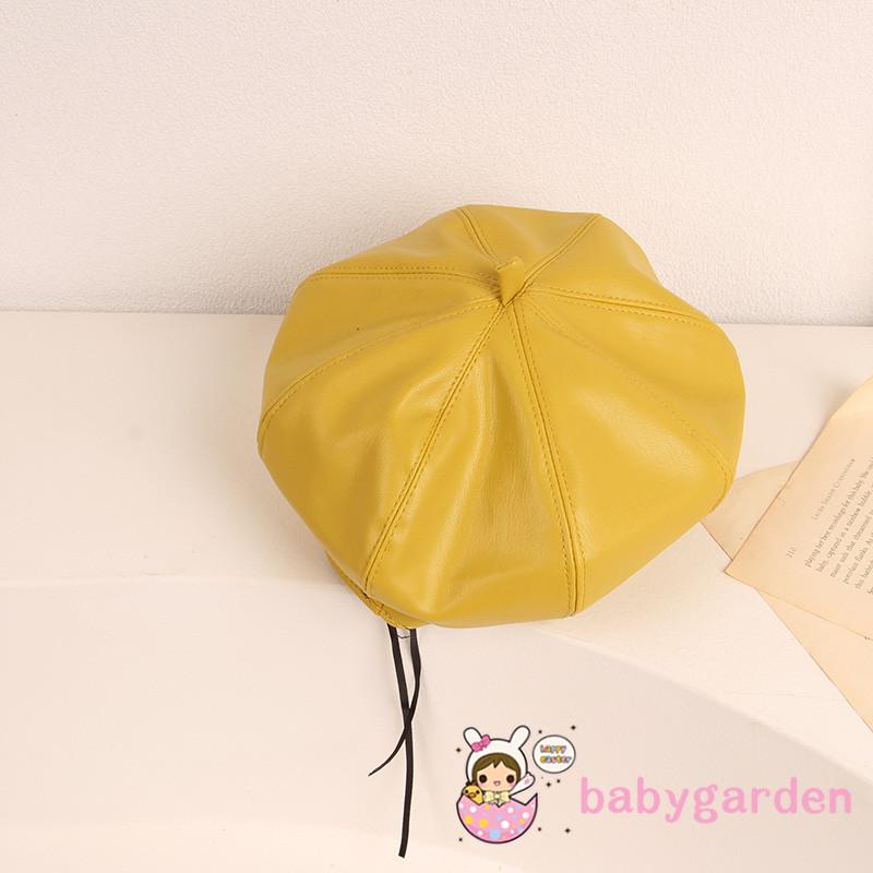 Mũ beret bát giác bằng da có dây rút màu trơn phong cách Anh Quốc cho trẻ em