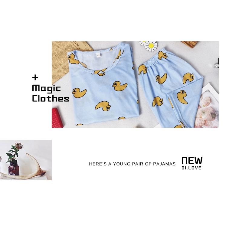 xiaohan korea summer short sleeve sleepwear sleeping wear female print loose Large size round neck nightwear sets women pajama suit | BigBuy360 - bigbuy360.vn